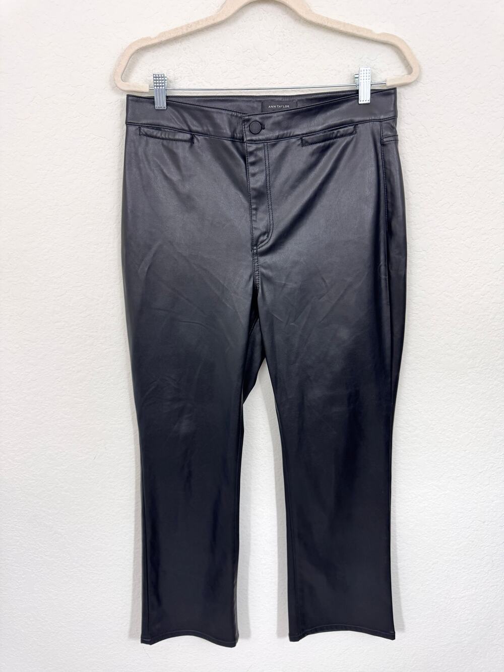 Ann Taylor Womens Faux Leather Pants Size 10 High Waist Kick Ankle Black